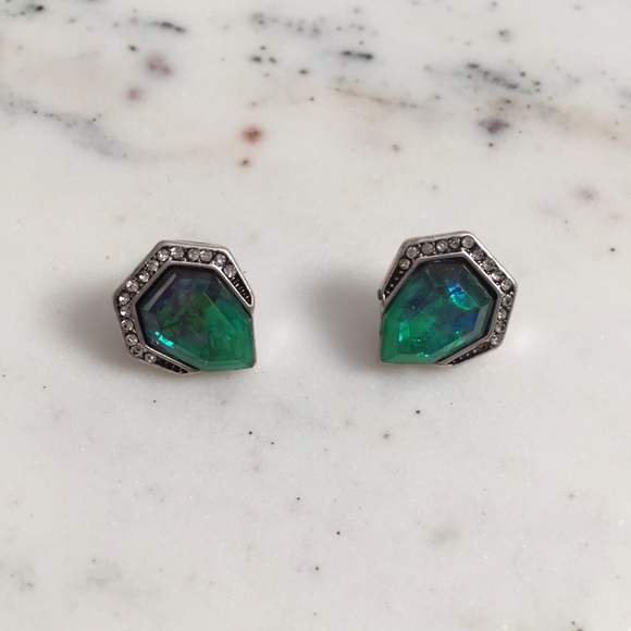 🆑 "Florence" Earrings || Green Crystal Pavé Studs - Picture 2 of 9